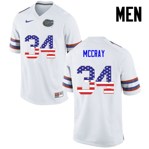 Florida Gators Men #34 Lerentee McCray College Football Jersey USA Flag Fashion White